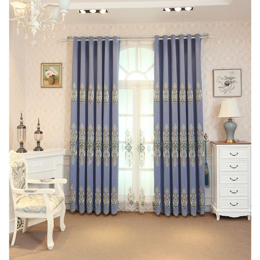 KTX-193811 Modern Slub Cotton Embroidery Curtain Fabric - High Shading in Yellow, Beige, Blue