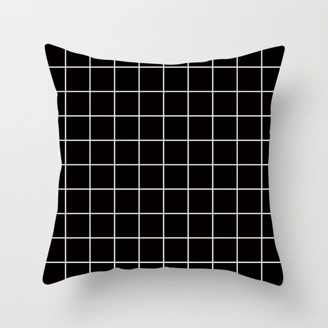 KTX-193939 Geometric Black and White Polyester Pillowcases with Plush Filling