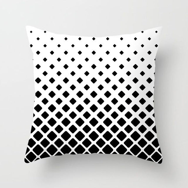 KTX-193939 Geometric Black and White Polyester Pillowcases with Plush Filling