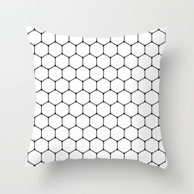 KTX-193939 Geometric Black and White Polyester Pillowcases with Plush Filling