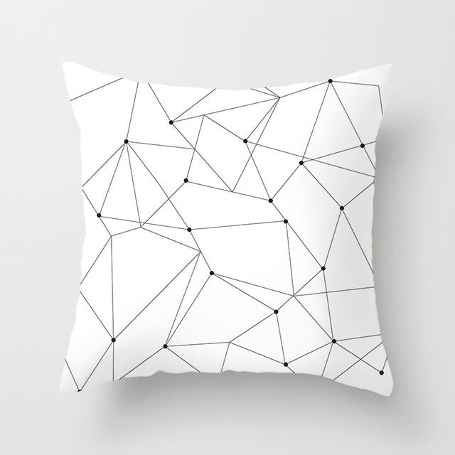 KTX-193939 Geometric Black and White Polyester Pillowcases with Plush Filling