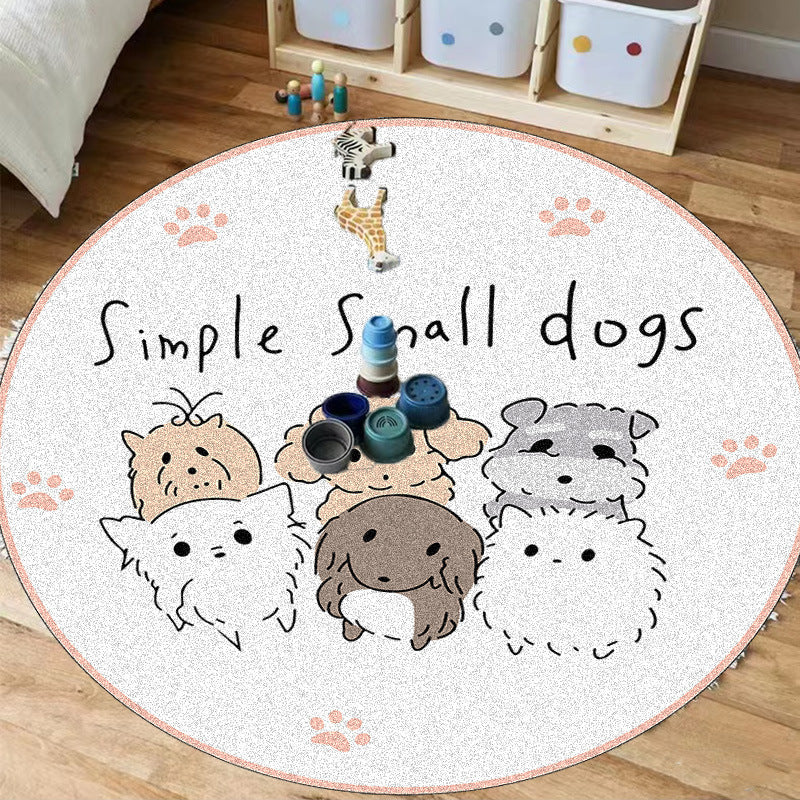 KTX-194003 Round Cartoon Floor Mat for Bedroom - Cute Animal & Dinosaur Designs, Machine Washable Polyester Fiber, Multiple Sizes Available