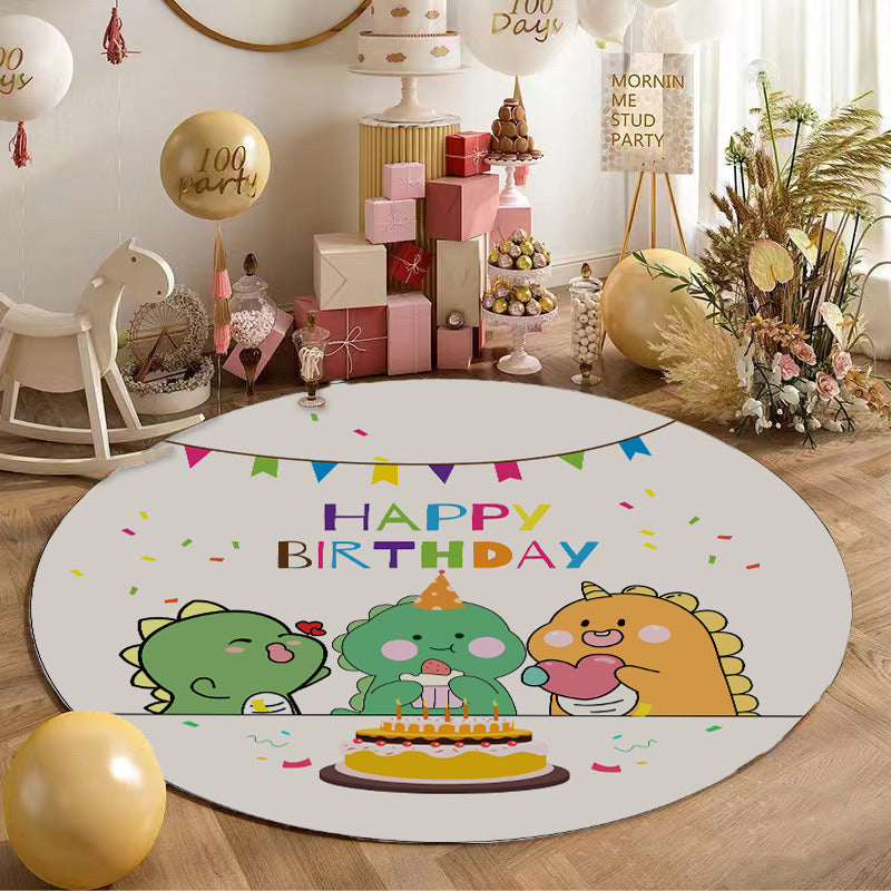 KTX-194003 Round Cartoon Floor Mat for Bedroom - Cute Animal & Dinosaur Designs, Machine Washable Polyester Fiber, Multiple Sizes Available