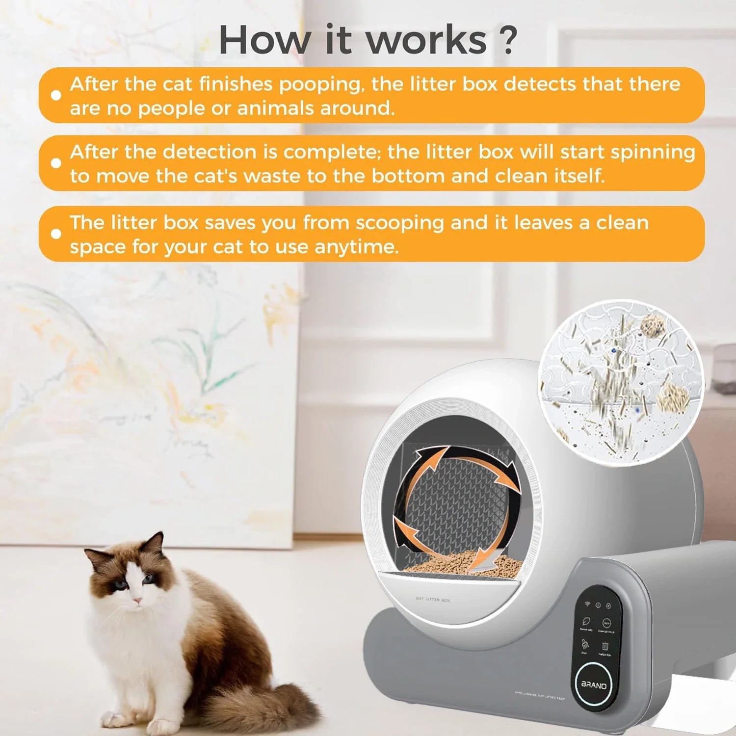 KTX-195539 Automatic Self-Cleaning Cat Litter Box with Smart APP Control, Odor Control, and Large Capacity for Cats 1.5-10KG