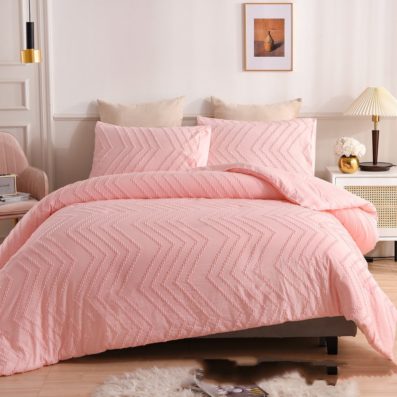 KTX-196563 Solid Color Multi-Color Three-Piece Cut Flower Home Textile Bedding Set