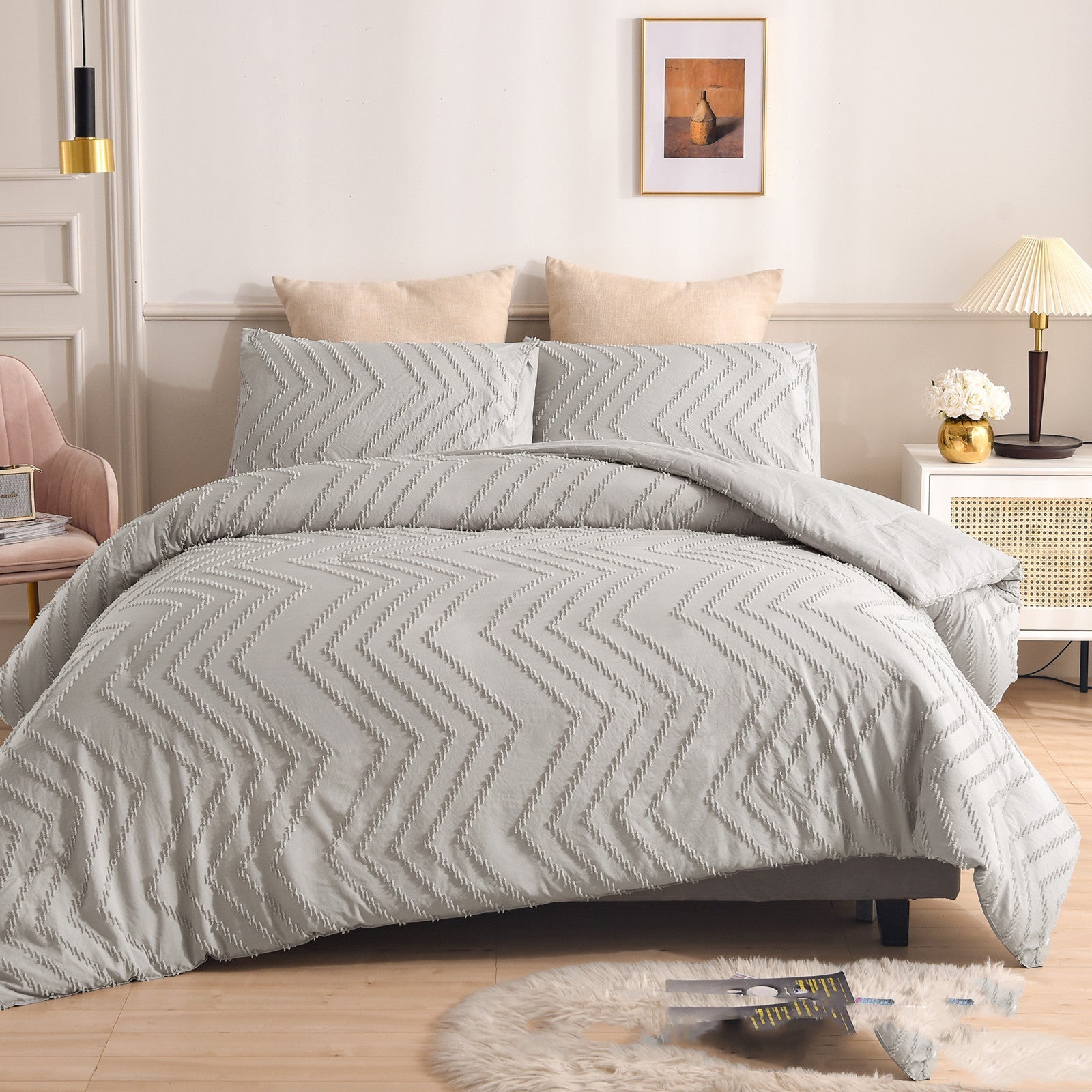 KTX-196563 Solid Color Multi-Color Three-Piece Cut Flower Home Textile Bedding Set