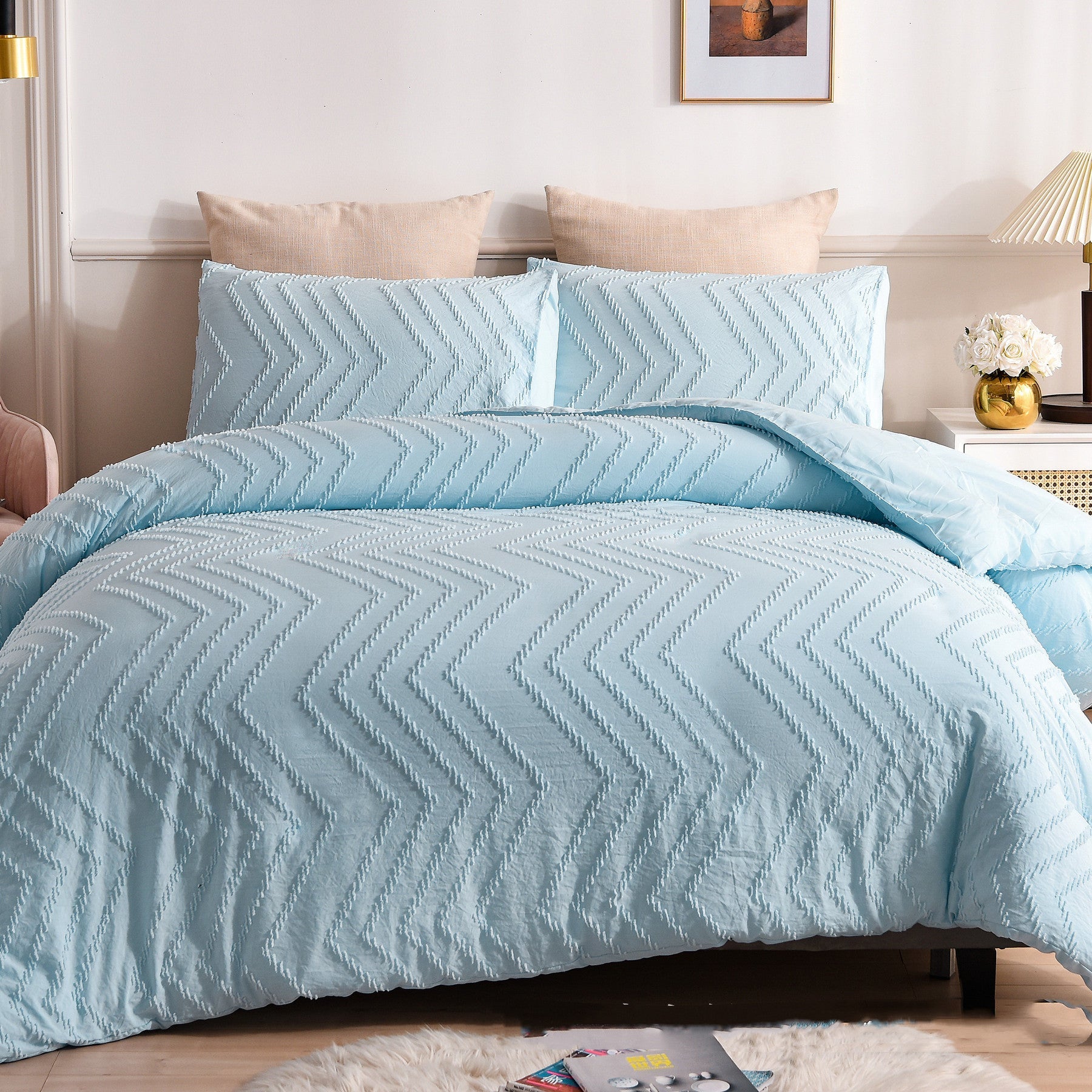 KTX-196563 Solid Color Multi-Color Three-Piece Cut Flower Home Textile Bedding Set