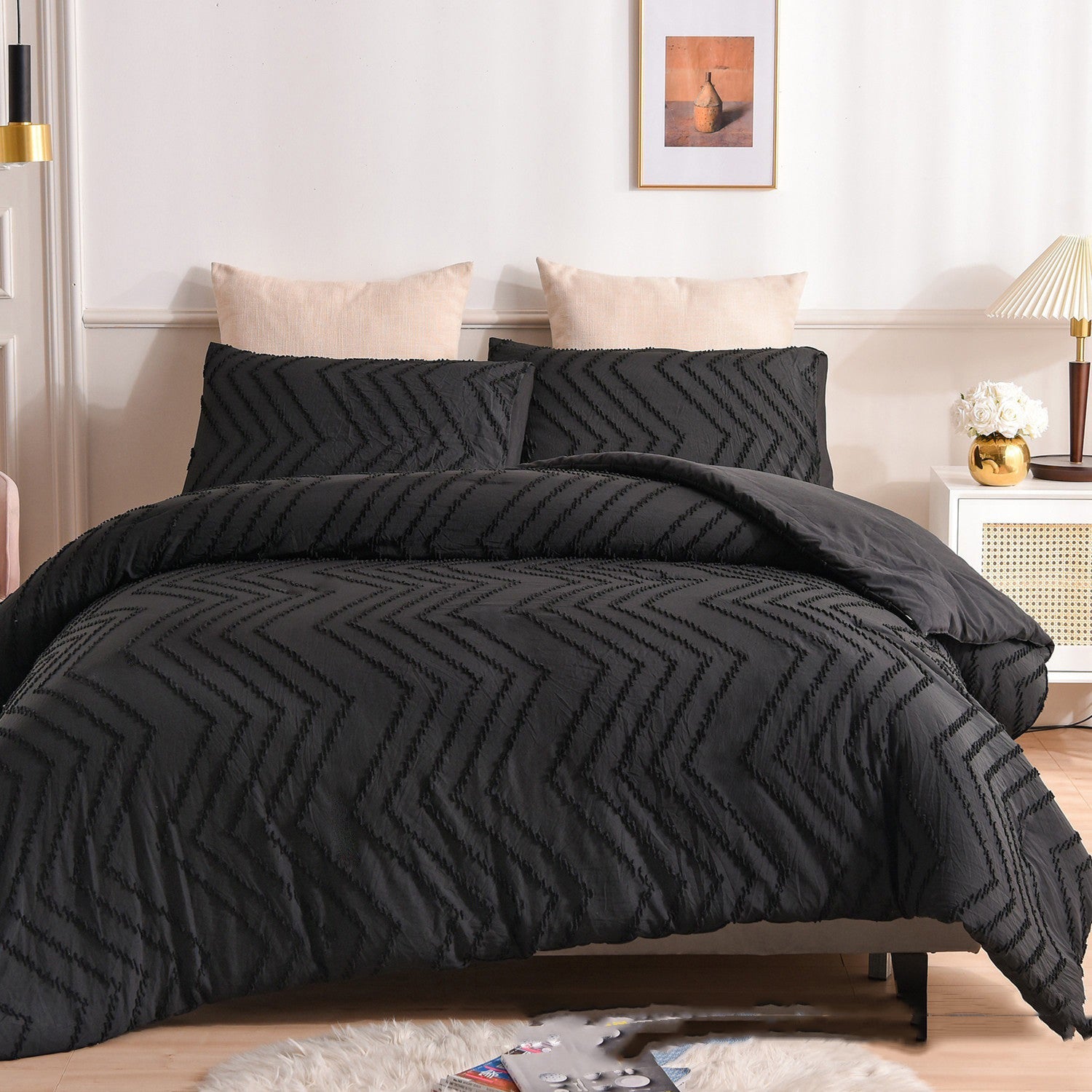 KTX-196563 Solid Color Multi-Color Three-Piece Cut Flower Home Textile Bedding Set