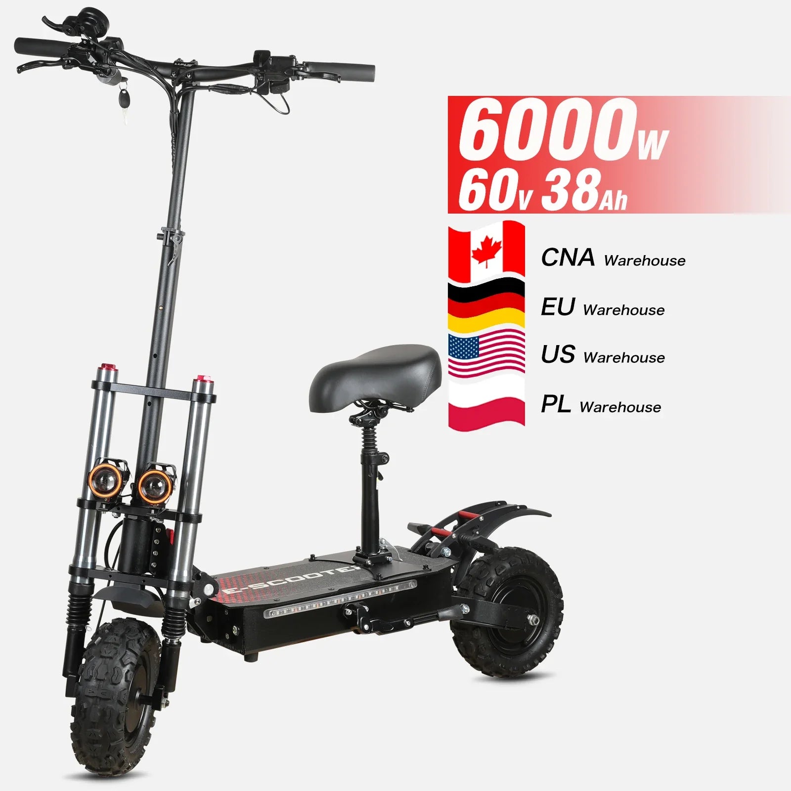 KTX-199059 3000W Dual Motor Foldable Electric Scooter, 60V 38Ah, Off-Road, 90-100KM Range, Max Speed 80-85KM/H, Waterproof, Dual Suspension