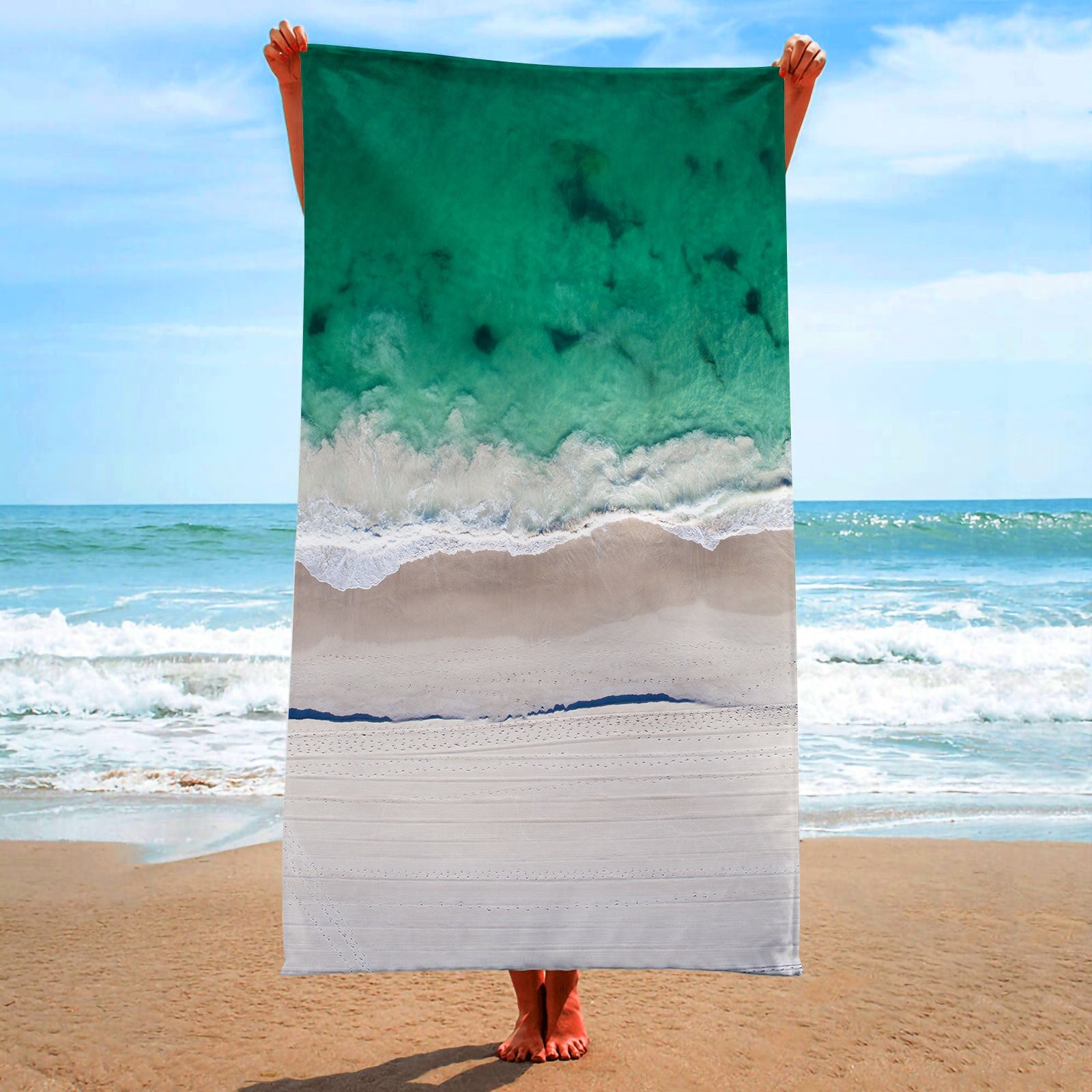 KTX-199123 Ultra-Fine Fiber Flat Woven Square Beach Towel - 150x75cm, Lightweight and Quick-Drying