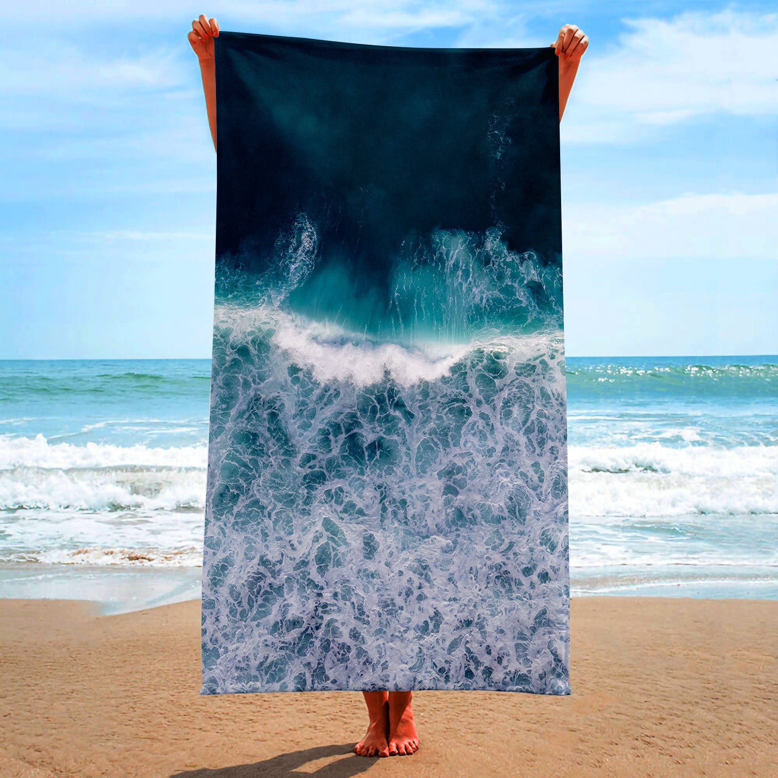 KTX-199123 Ultra-Fine Fiber Flat Woven Square Beach Towel - 150x75cm, Lightweight and Quick-Drying