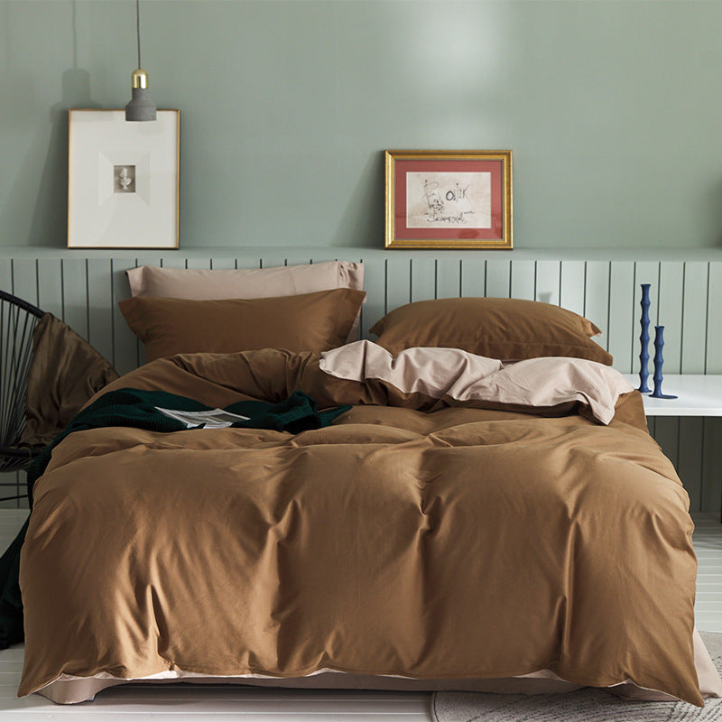 KTX-199699 Brushed Long-Staple Cotton Fleece Bedding Set – 4-Piece Solid Color Collection