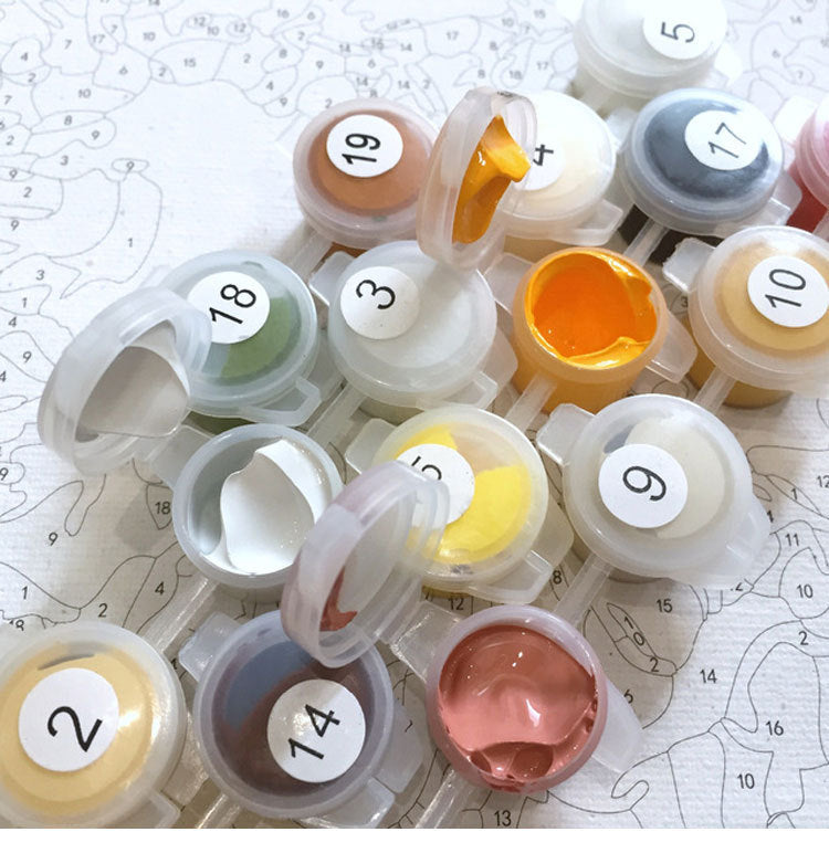 KTX-200787 White Dahlia DIY Painting by Numbers Kit - Unframed Linen Canvas with 24 Colors and Brushes