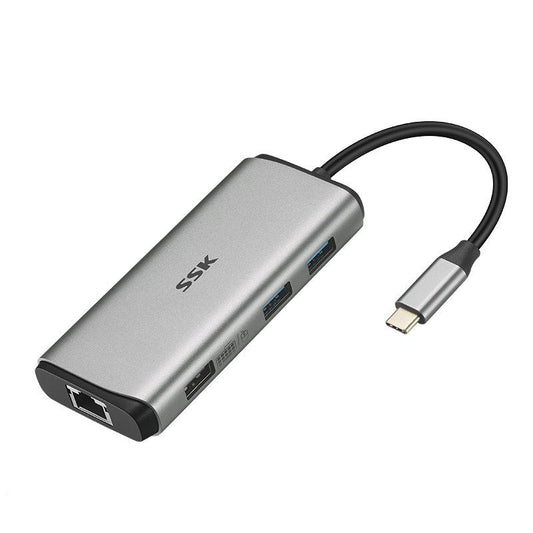 KTX-202067 Universal Type-C Multiport Adapter with HDMI, VGA, USB 3.0, Network Port, and SD Card Reader