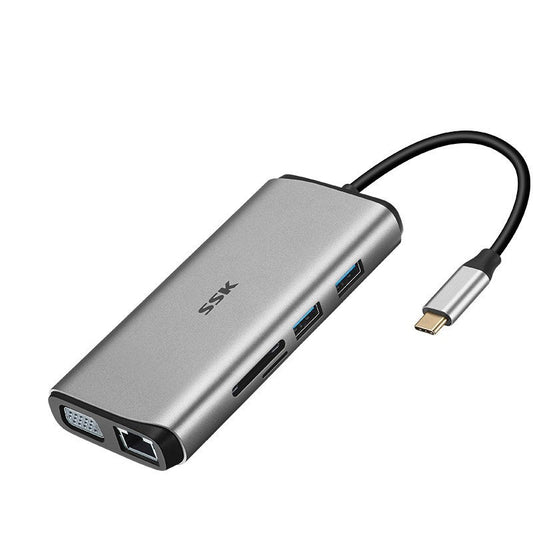 KTX-202067 Universal Type-C Multiport Adapter with HDMI, VGA, USB 3.0, Network Port, and SD Card Reader