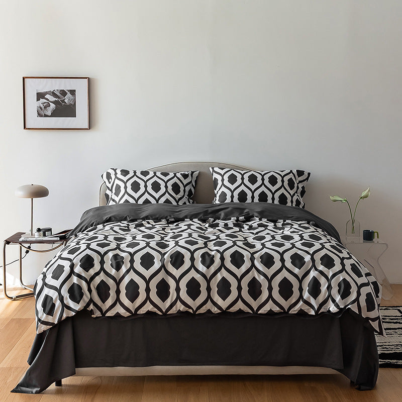 KTX-202323 Xinjiang Long-Staple Cotton Geometric Pattern Bedding Set – 4 Pieces, Modern Minimalist Design