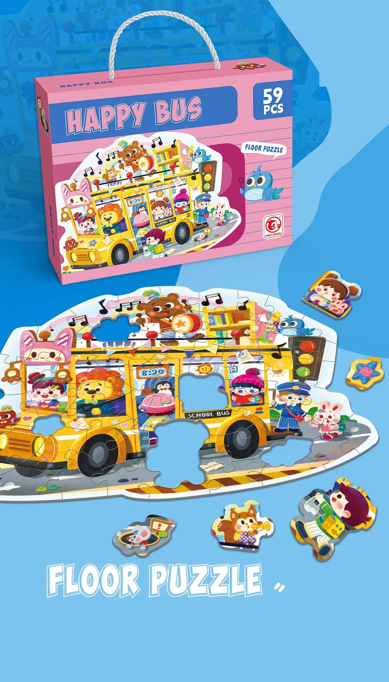 KTX-202835 Large Educational Floor Puzzle for Kids - 100 Cartoon Design with Gift Box