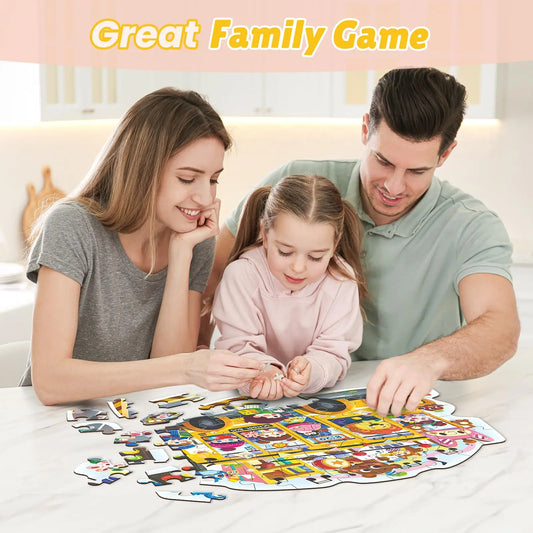 KTX-202835 Large Educational Floor Puzzle for Kids - 100 Cartoon Design with Gift Box