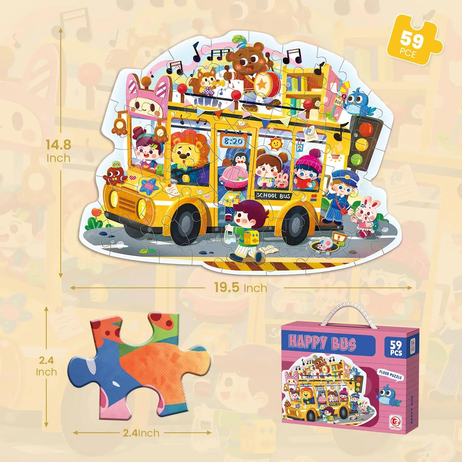 KTX-202835 Large Educational Floor Puzzle for Kids - 100 Cartoon Design with Gift Box