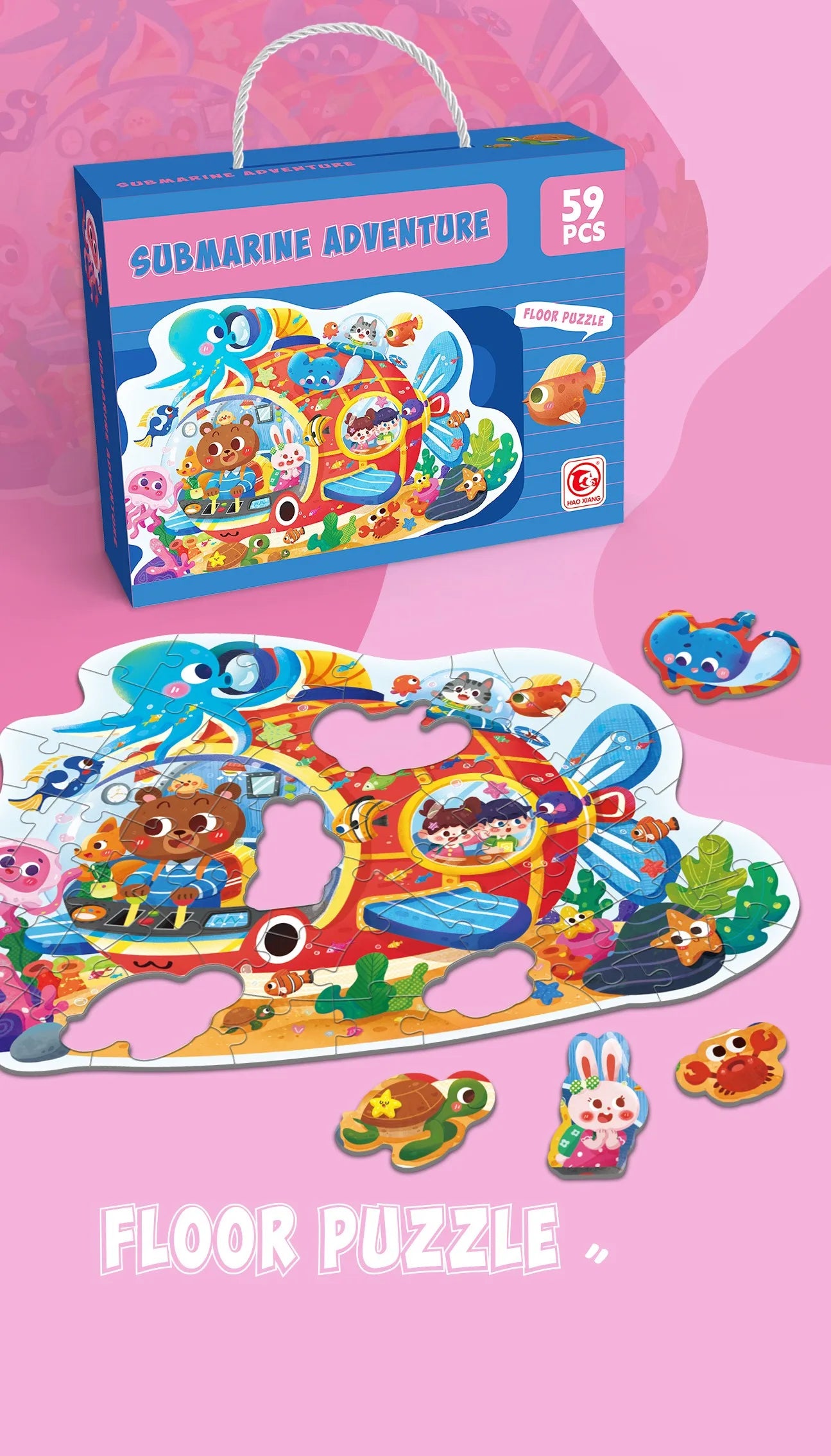 KTX-202835 Large Educational Floor Puzzle for Kids - 100 Cartoon Design with Gift Box