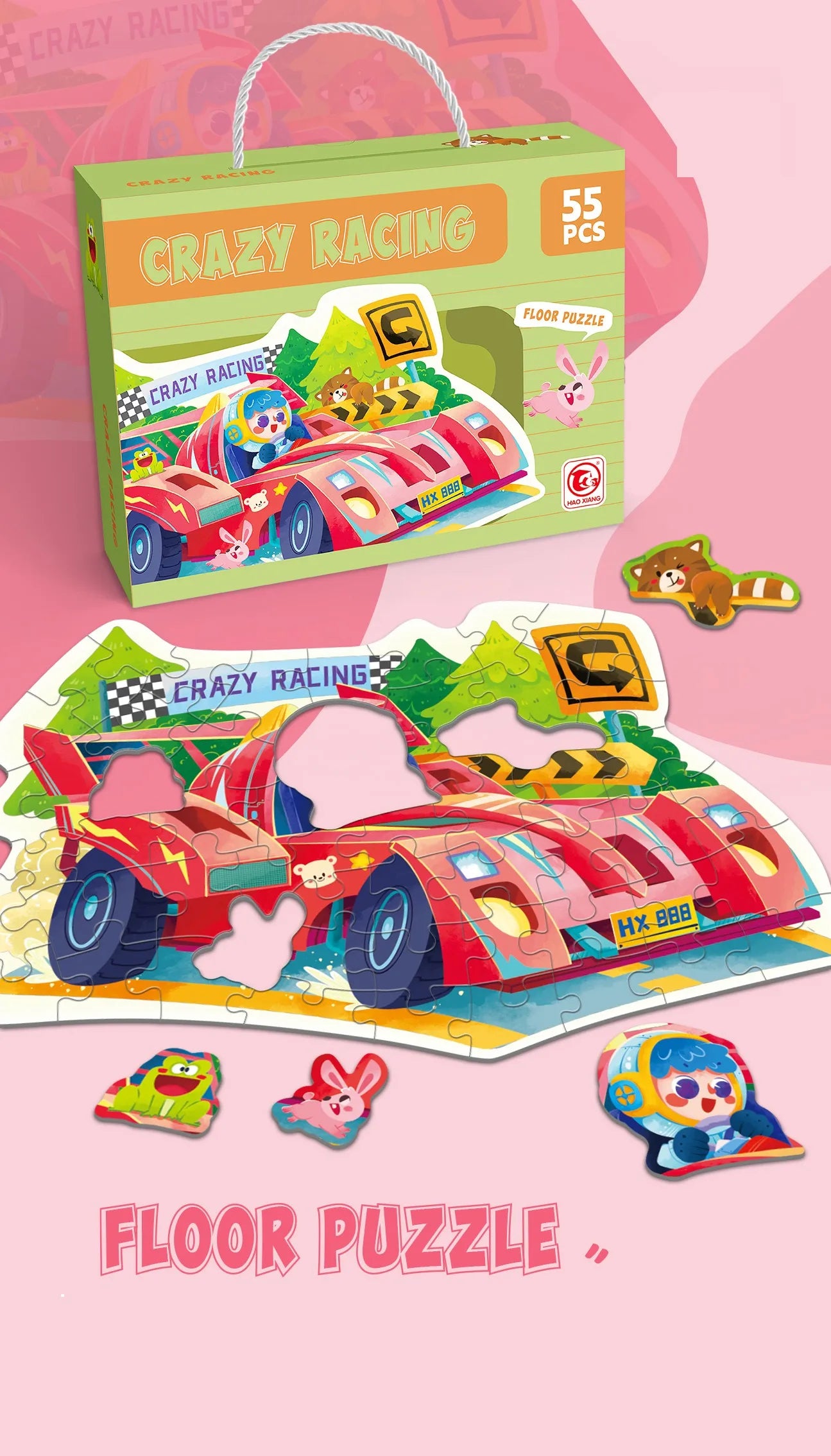 KTX-202835 Large Educational Floor Puzzle for Kids - 100 Cartoon Design with Gift Box