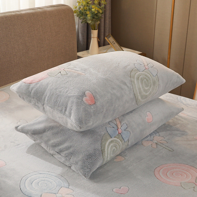 KTX-203155 Warm Flannel Cartoon Printed Fitted Sheet - Cozy Winter Mattress Cover in Various Design Options