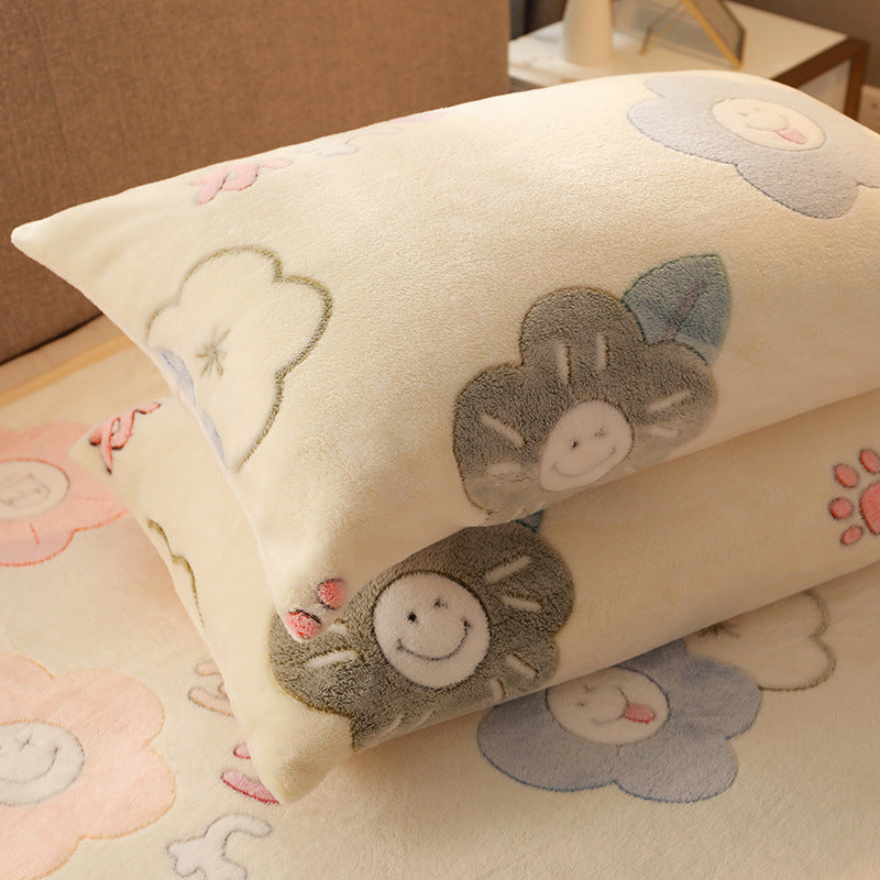 KTX-203155 Warm Flannel Cartoon Printed Fitted Sheet - Cozy Winter Mattress Cover in Various Design Options