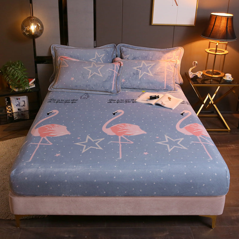 KTX-203155 Warm Flannel Cartoon Printed Fitted Sheet - Cozy Winter Mattress Cover in Various Design Options