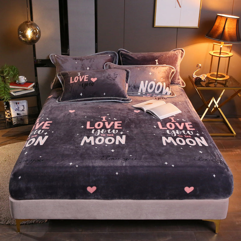 KTX-203155 Warm Flannel Cartoon Printed Fitted Sheet - Cozy Winter Mattress Cover in Various Design Options