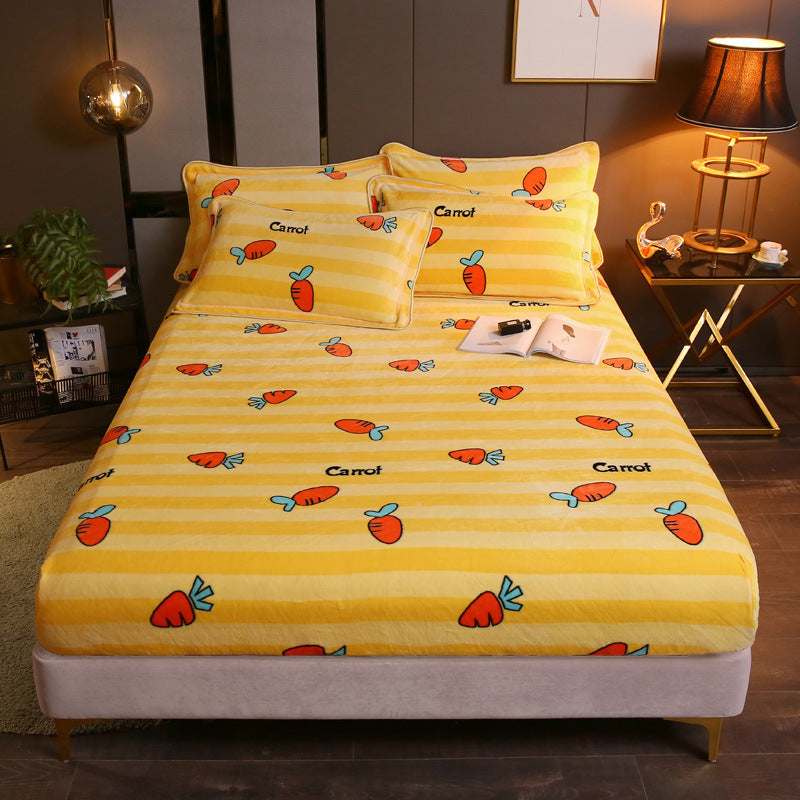 KTX-203155 Warm Flannel Cartoon Printed Fitted Sheet - Cozy Winter Mattress Cover in Various Design Options