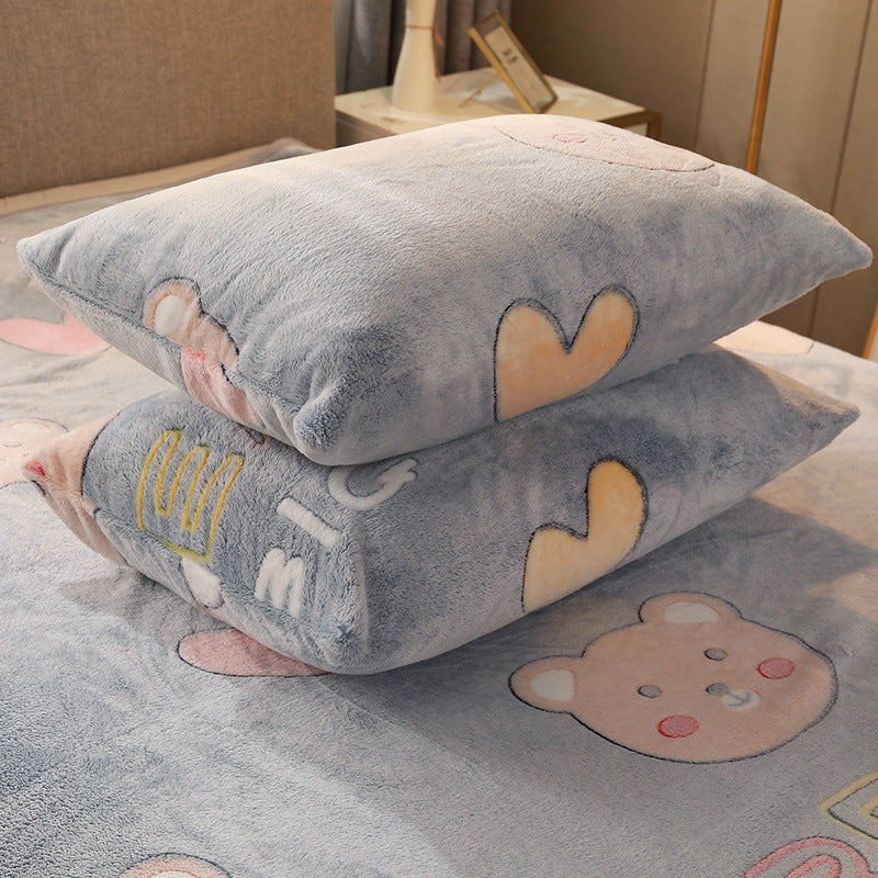 KTX-203155 Warm Flannel Cartoon Printed Fitted Sheet - Cozy Winter Mattress Cover in Various Design Options