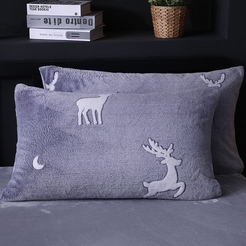 KTX-203155 Warm Flannel Cartoon Printed Fitted Sheet - Cozy Winter Mattress Cover in Various Design Options