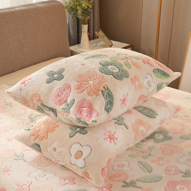 KTX-203155 Warm Flannel Cartoon Printed Fitted Sheet - Cozy Winter Mattress Cover in Various Design Options