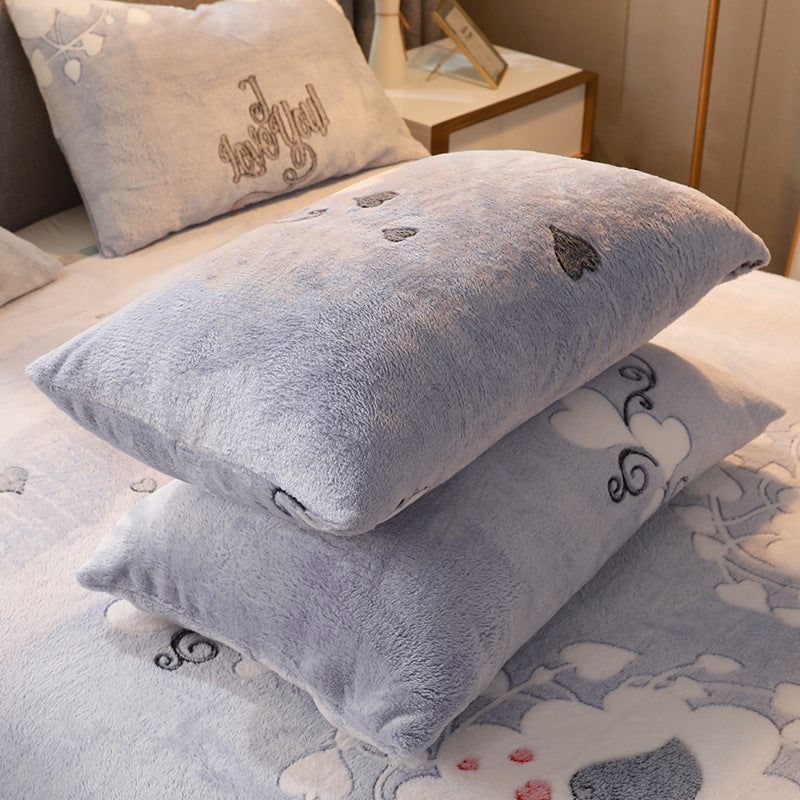 KTX-203155 Warm Flannel Cartoon Printed Fitted Sheet - Cozy Winter Mattress Cover in Various Design Options