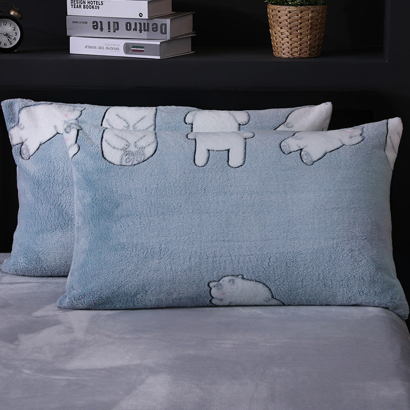 KTX-203155 Warm Flannel Cartoon Printed Fitted Sheet - Cozy Winter Mattress Cover in Various Design Options