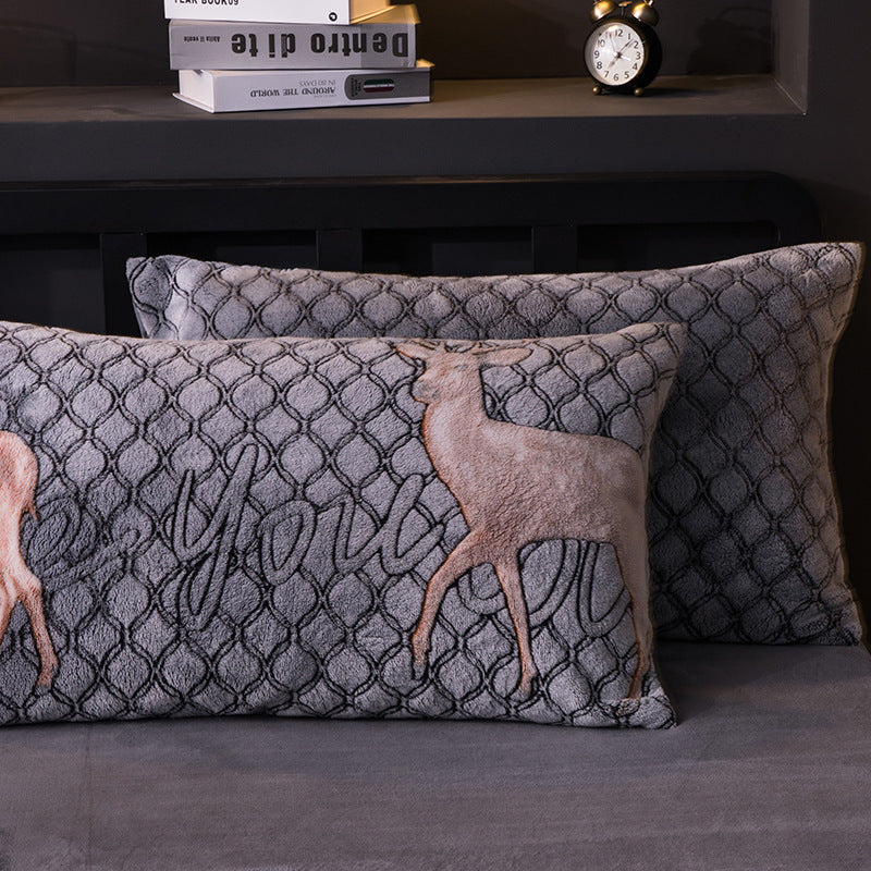 KTX-203155 Warm Flannel Cartoon Printed Fitted Sheet - Cozy Winter Mattress Cover in Various Design Options