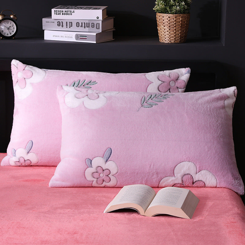 KTX-203155 Warm Flannel Cartoon Printed Fitted Sheet - Cozy Winter Mattress Cover in Various Design Options