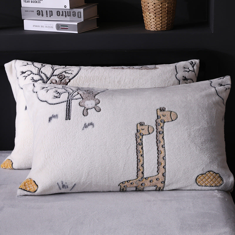 KTX-203155 Warm Flannel Cartoon Printed Fitted Sheet - Cozy Winter Mattress Cover in Various Design Options