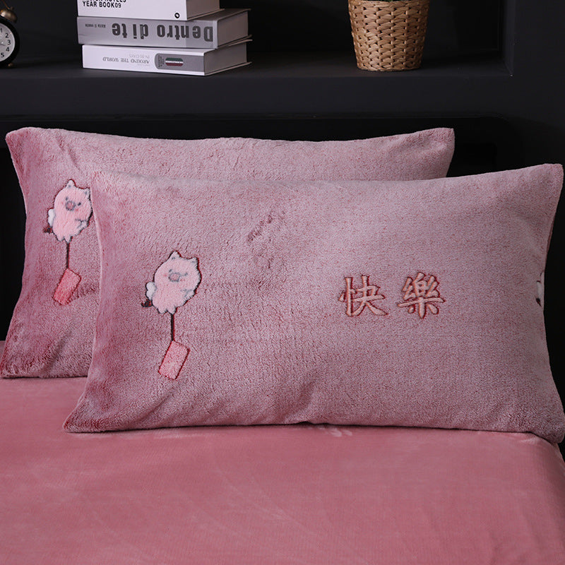 KTX-203155 Warm Flannel Cartoon Printed Fitted Sheet - Cozy Winter Mattress Cover in Various Design Options