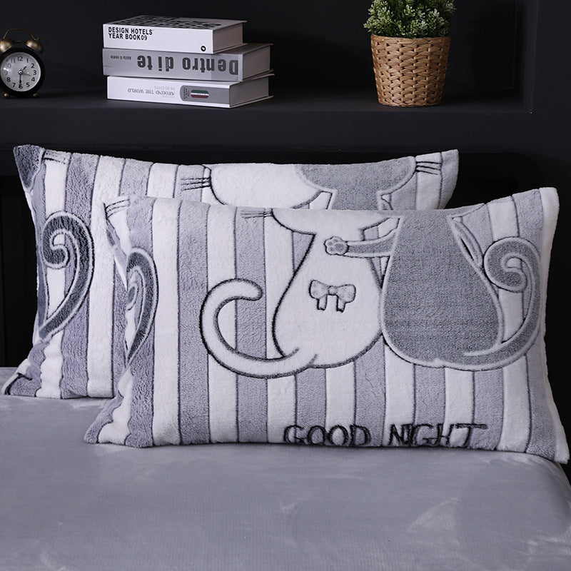 KTX-203155 Warm Flannel Cartoon Printed Fitted Sheet - Cozy Winter Mattress Cover in Various Design Options