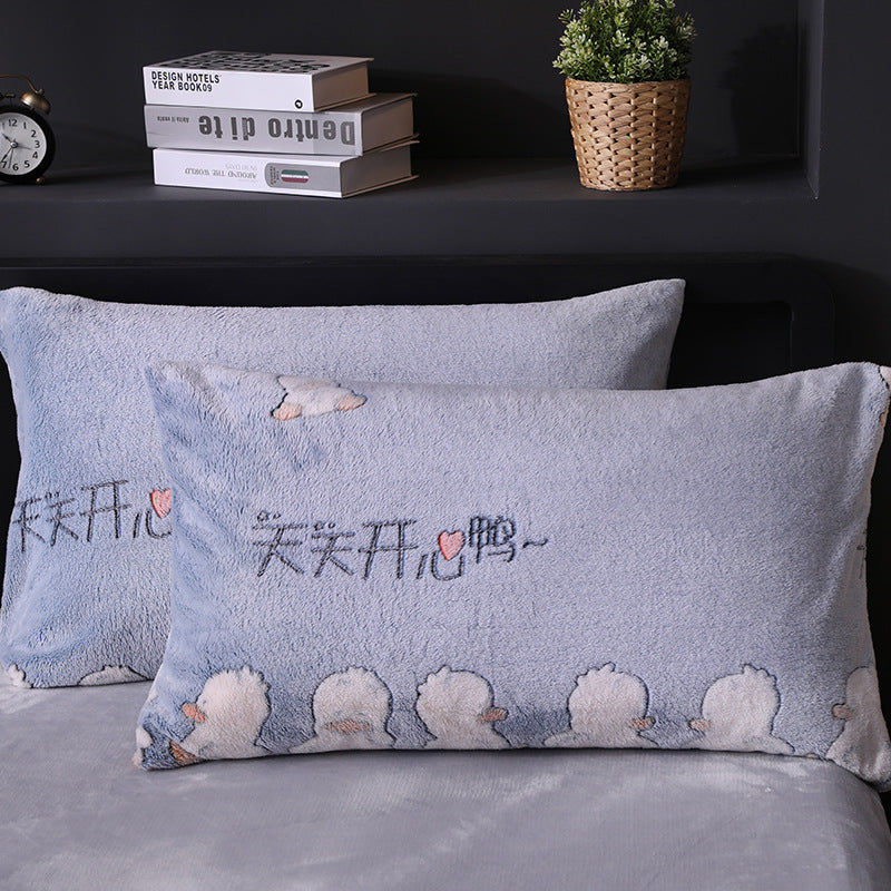 KTX-203155 Warm Flannel Cartoon Printed Fitted Sheet - Cozy Winter Mattress Cover in Various Design Options