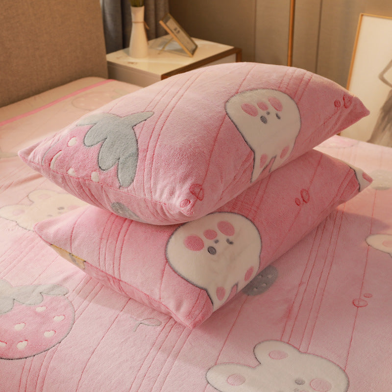 KTX-203155 Warm Flannel Cartoon Printed Fitted Sheet - Cozy Winter Mattress Cover in Various Design Options