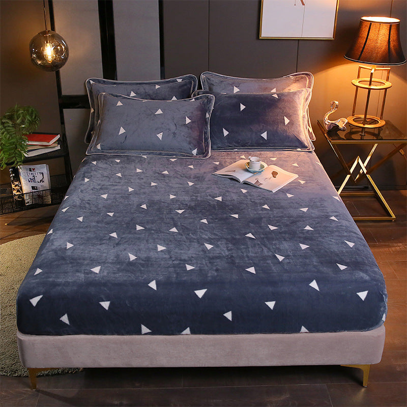 KTX-203155 Warm Flannel Cartoon Printed Fitted Sheet - Cozy Winter Mattress Cover in Various Design Options