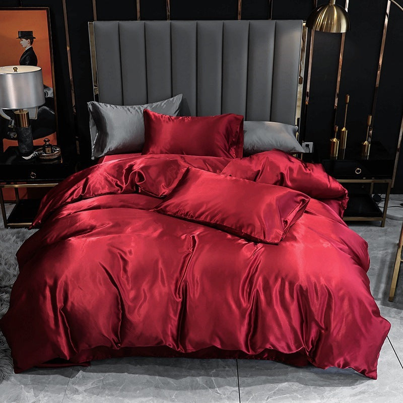 KTX-204627 Imitation Silk Satin Bedding Set with Quilt Cover and Pillowcases - Multiple Colors Available