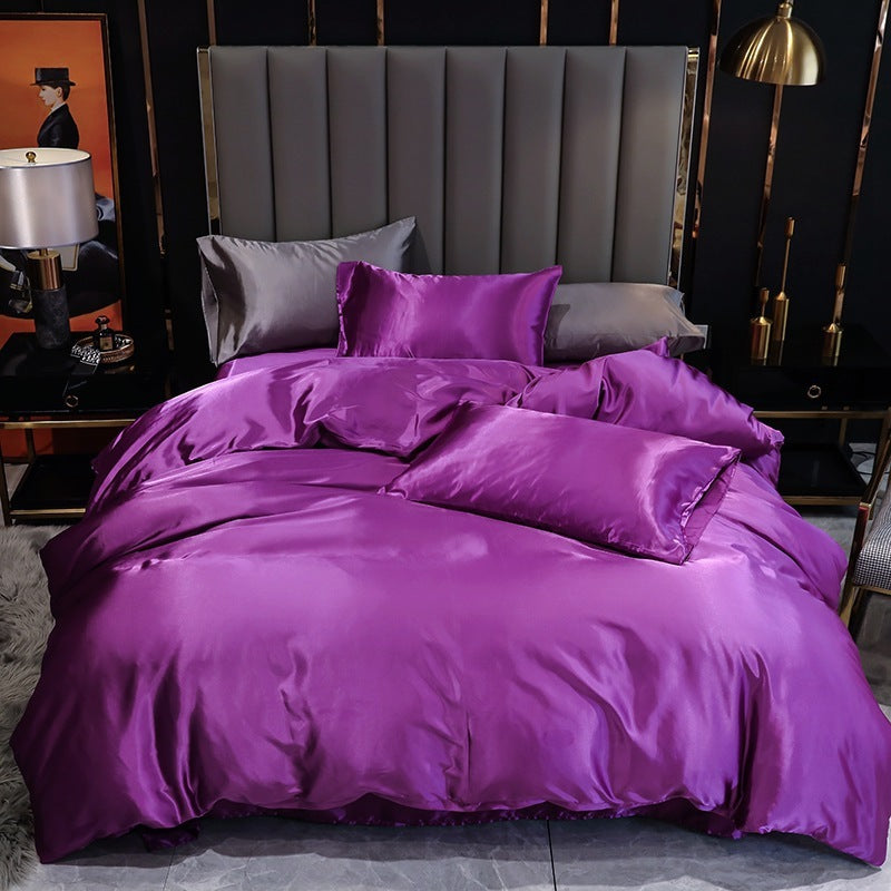 KTX-204627 Imitation Silk Satin Bedding Set with Quilt Cover and Pillowcases - Multiple Colors Available