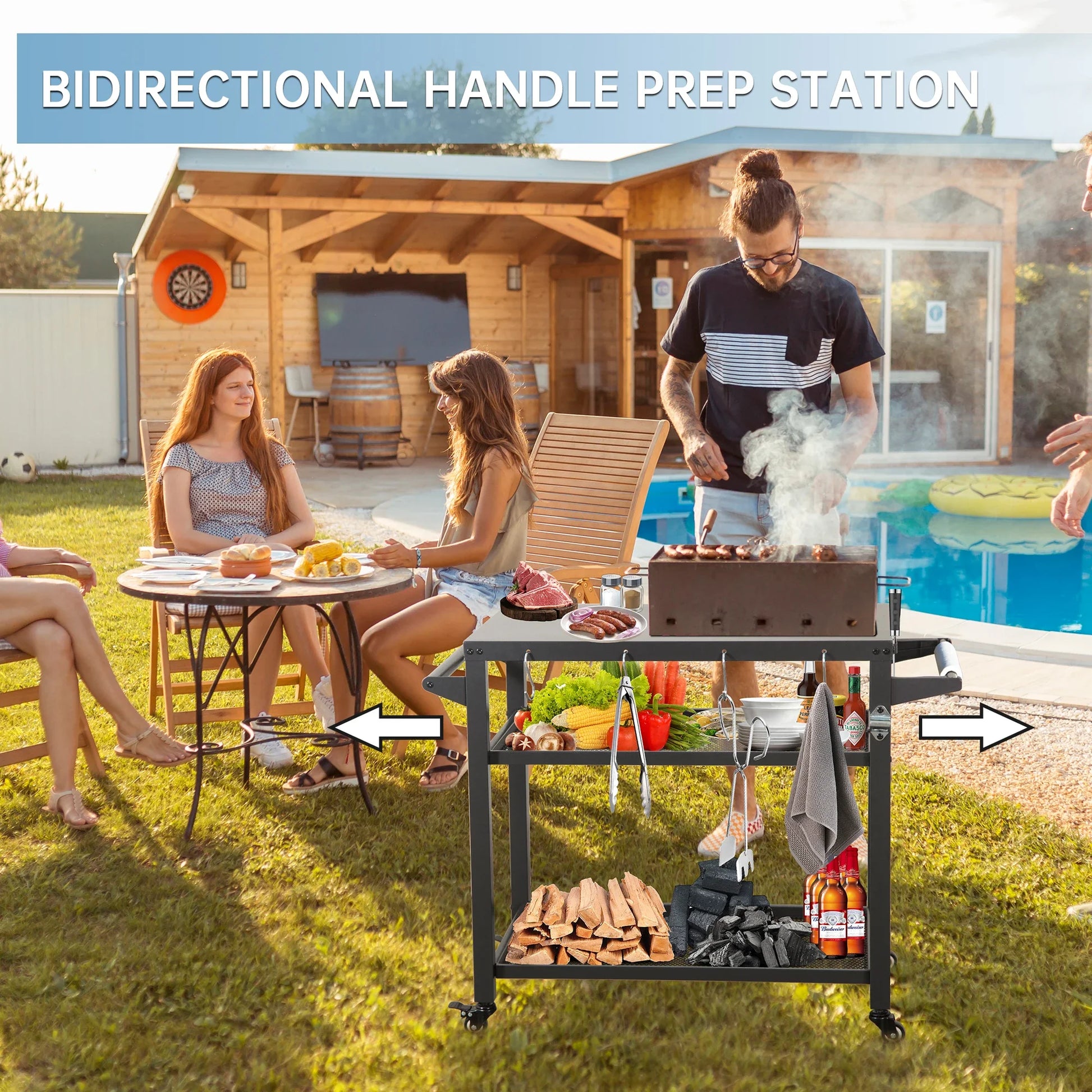 KTX-204819 Adjustable Outdoor Grill Cart with Compact and Durable Design for Easy Transport