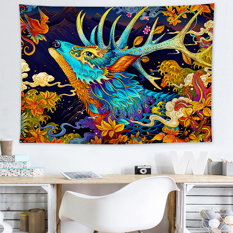 KTX-205011 Ukiyo-e Japanese Style Wave Tapestry - Soft Cotton Decorative Fabric for Home and Outdoor Use