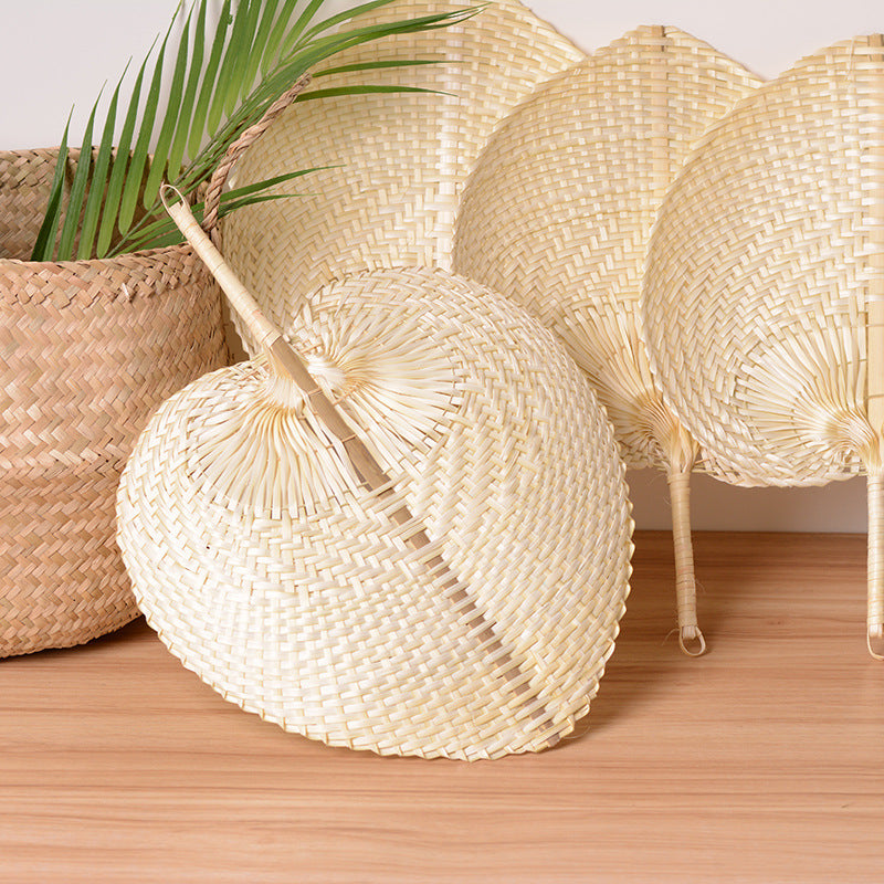 KTX-205139 Hand Woven Peach-Shaped Bamboo Fan for Cool Comfort - 38cm x 30cm