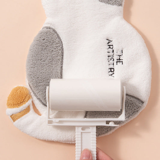 KTX-206035 Thickened Cat Hand Towel for Kids - Superfine Coral Fleece, Absorbent and Hangable, Yellow or Gray, 210x300mm