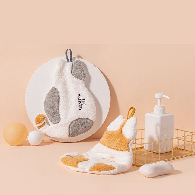 KTX-206035 Thickened Cat Hand Towel for Kids - Superfine Coral Fleece, Absorbent and Hangable, Yellow or Gray, 210x300mm